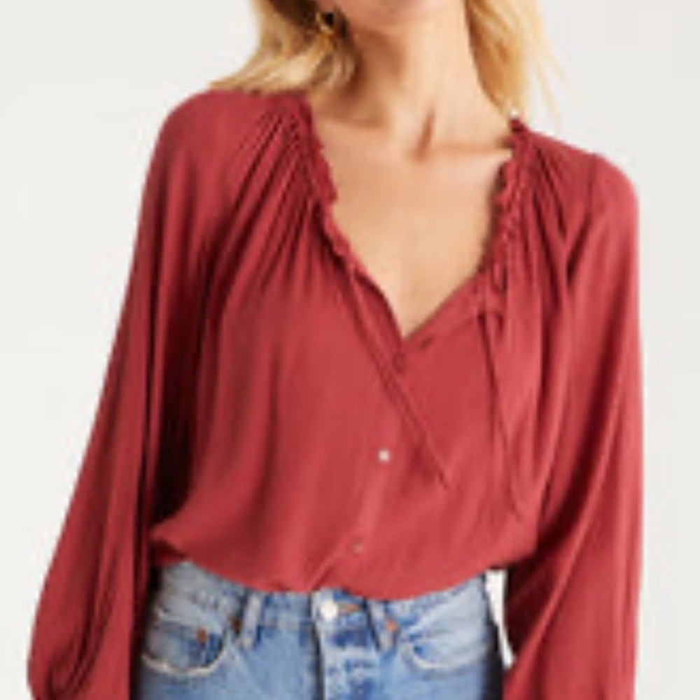 LUCKY BRAND Medium russet long sleeve silky long sleeve blouse EUC - Picture 4 of 6